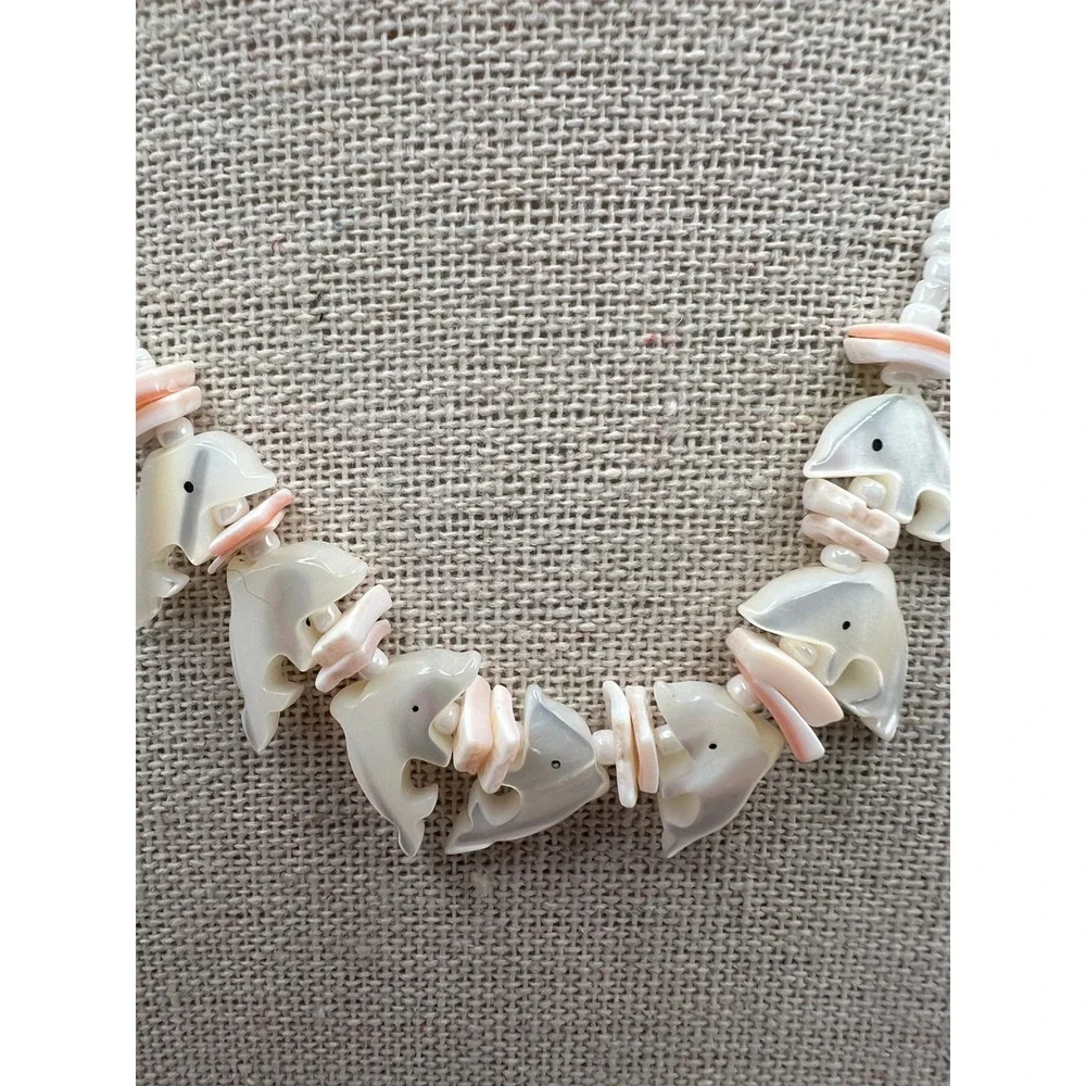 Coastal Mermaid Dolphin Shell Choker Necklace Mother of Pearl